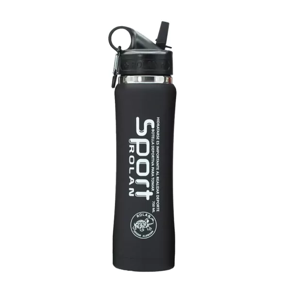 Botella Deportiva Rolan Térmica Acero Inoxidable Engomado 500ml Negra