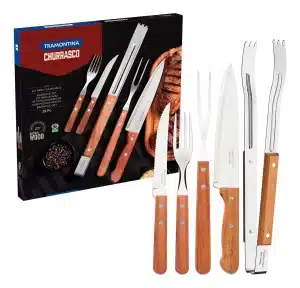 Kit Churrasco Tramontina Cubiertos Asado 15 Piezas Parrilla Color Madera