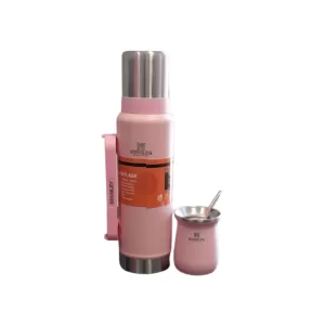Combo Premium Mate + Termo 1.2 Litros Simil Stanley ROSA + Bombilla