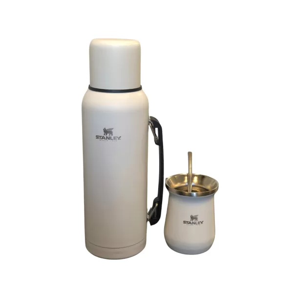 Kit Premium Mate + Termo 1 Litro + Bombilla Simil Stanley Nuevo Modelo COLOR BLANCO