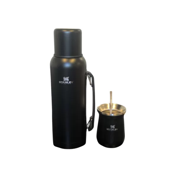 Kit Premium Mate + Termo 1 Litro + Bombilla Simil Stanley Nuevo Modelo COLOR NEGRO