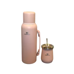 Kit Premium Mate + Termo 1 Litro + Bombilla Simil Stanley COLOR ROSA