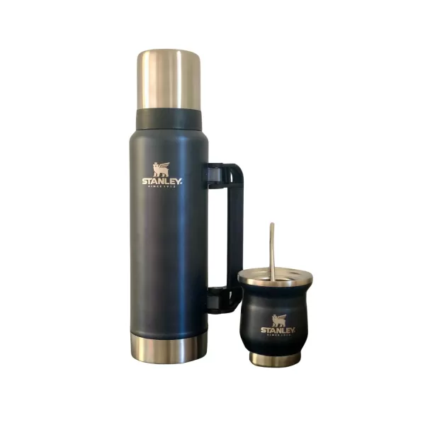 Combo Premium Bombilla + Mate + Termo 1.3 Litros Simil Stanley color AZUL