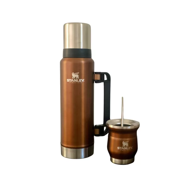 Combo Premium Bombilla + Mate + Termo 1.3 Litros Simil Stanley color COBRE