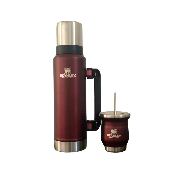 Combo Premium Bombilla + Mate + Termo 1.3 Litros Simil Stanley color ROJO