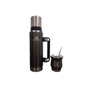 Combo Premium Bombilla + Mate + Termo 1.3 Litros Simil Stanley color GRIS METALIZADO